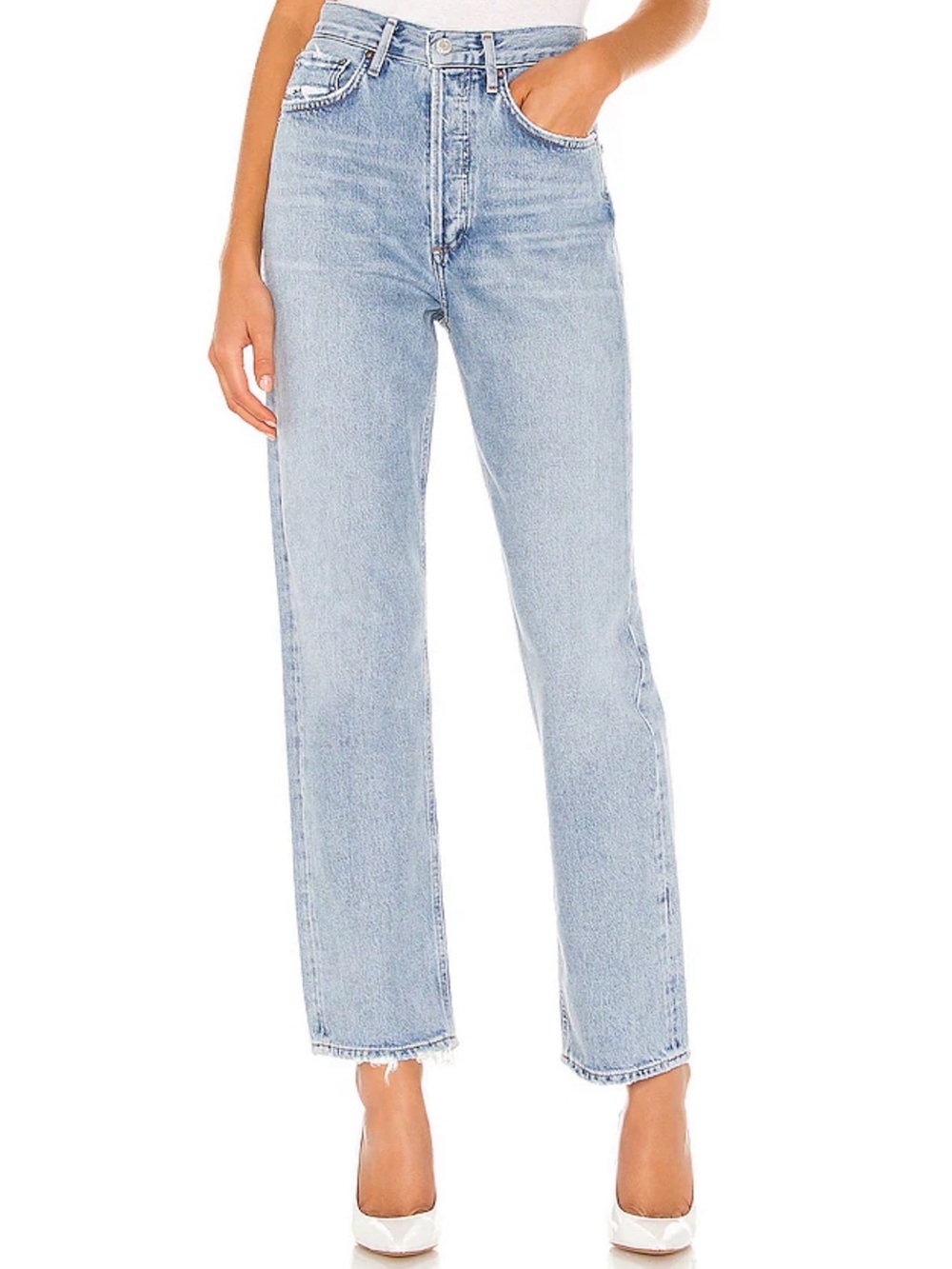Agolde 90s Mid Rise Loose Fit Jeans- Straight Leg Jeans in Light Blue Wash
